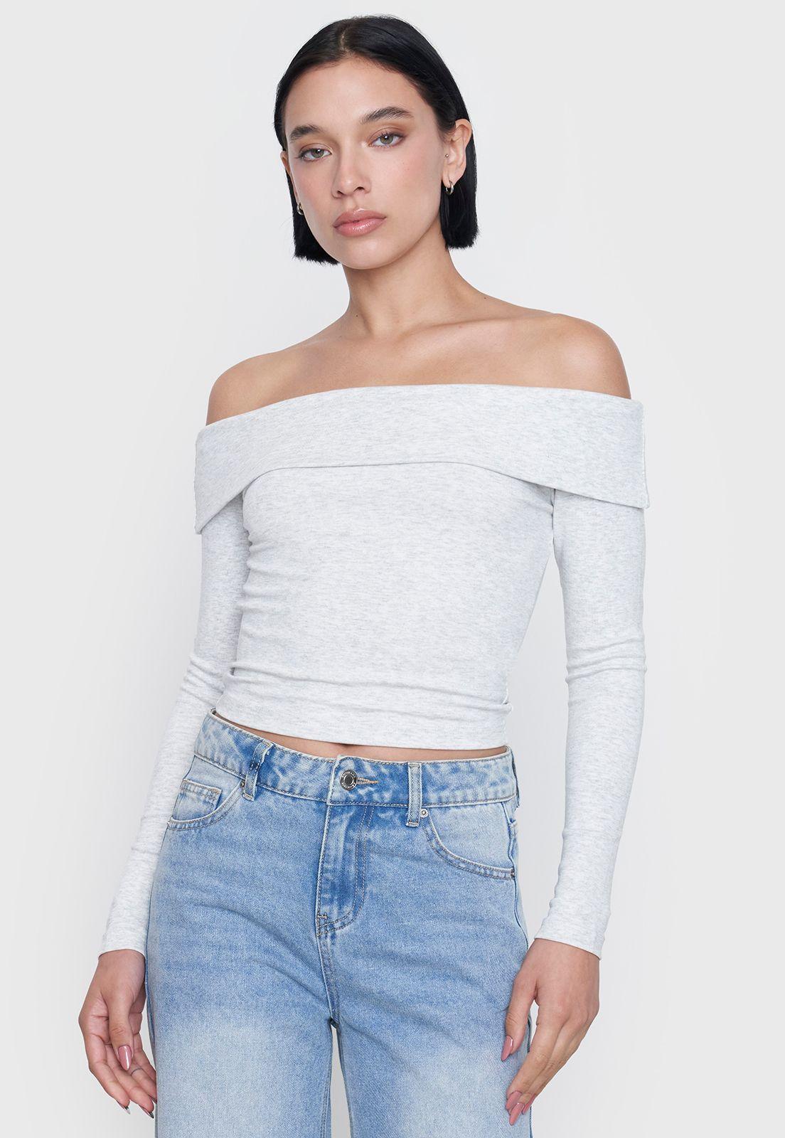 Polera Mujer Sin Hombros Gris Melange Corona-2