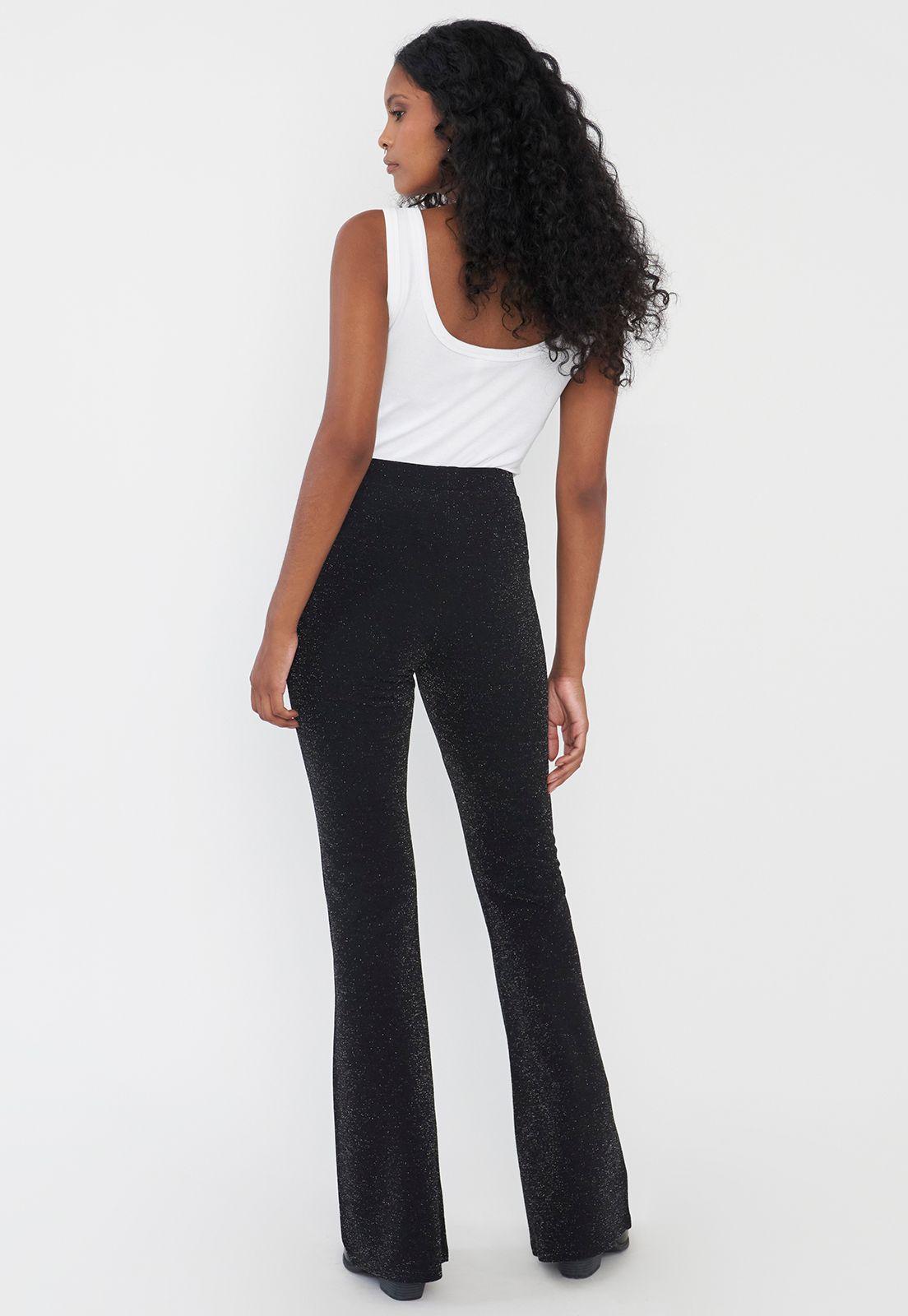 Calza Mujer Flare Fit Brillos Negro Corona-2