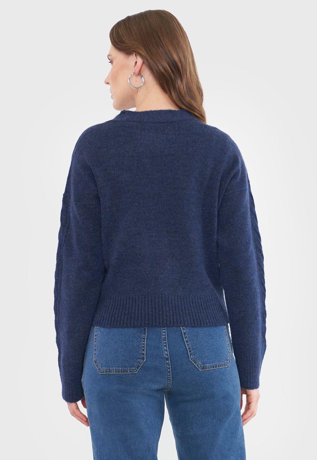 Sweater Mujer Cárdigan Trenzas Azul Marino Corona-1