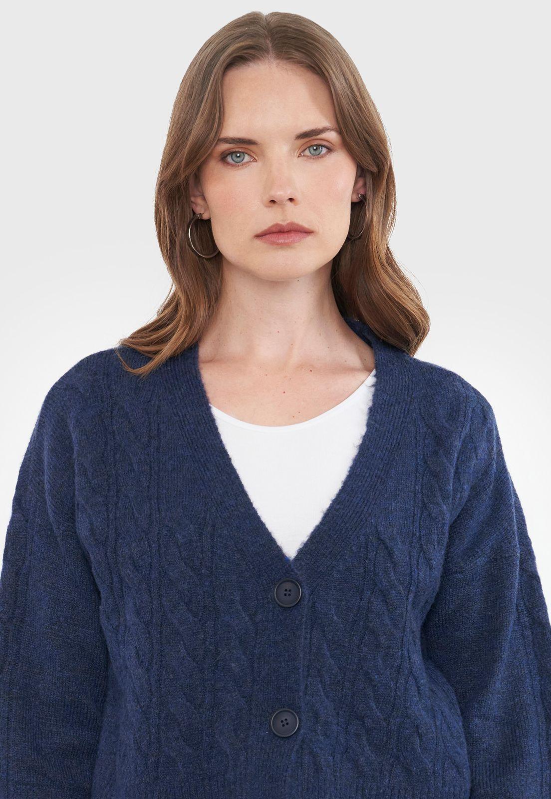 Sweater Mujer Cárdigan Trenzas Azul Marino Corona-2