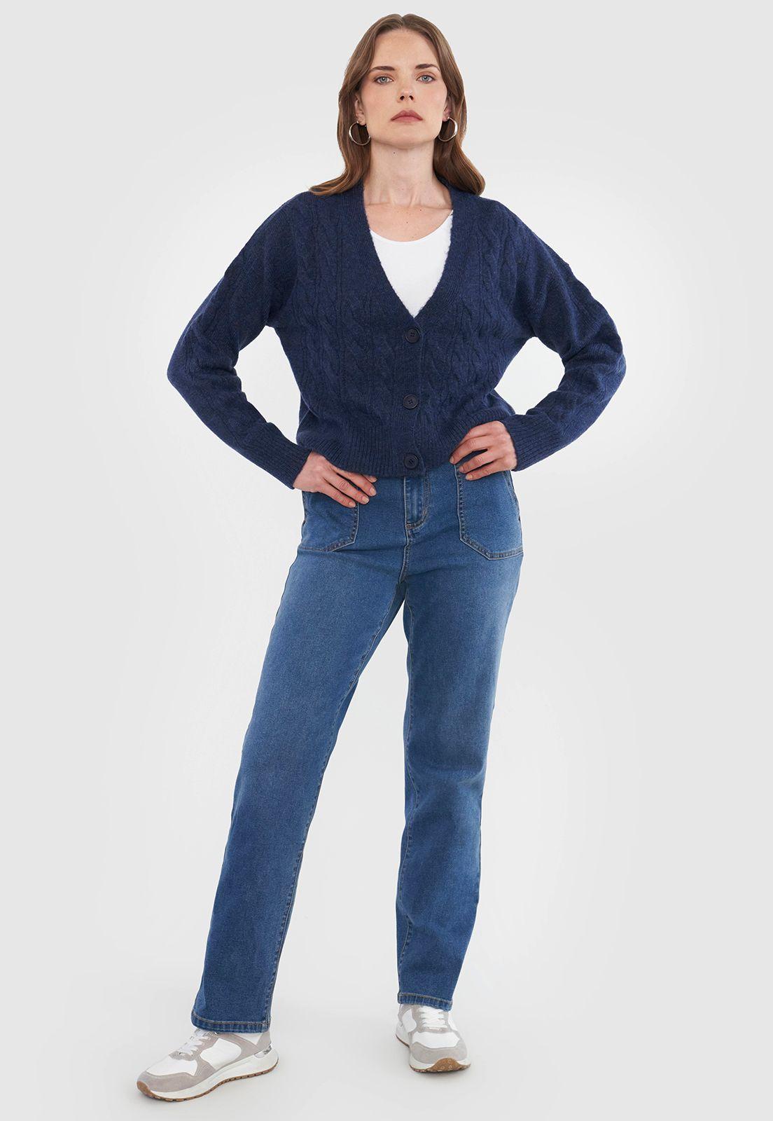 Sweater Mujer Cárdigan Trenzas Azul Marino Corona-3