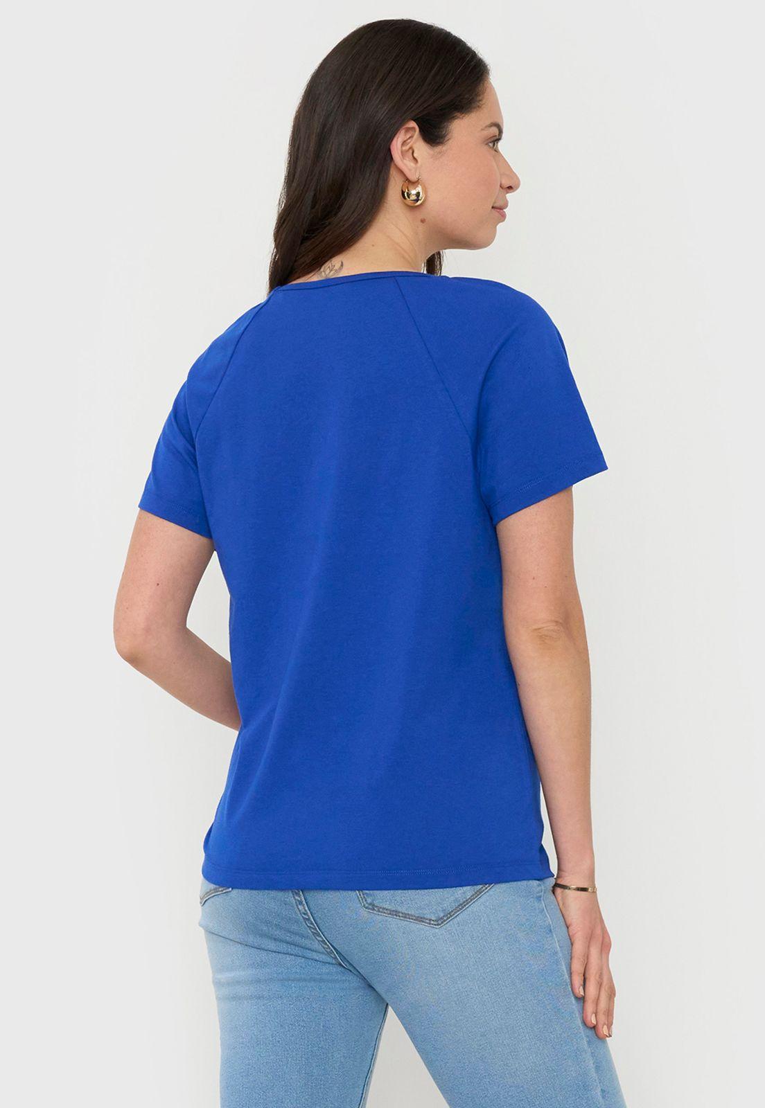 Polera Mujer Escote Macramé Azul Corona-1