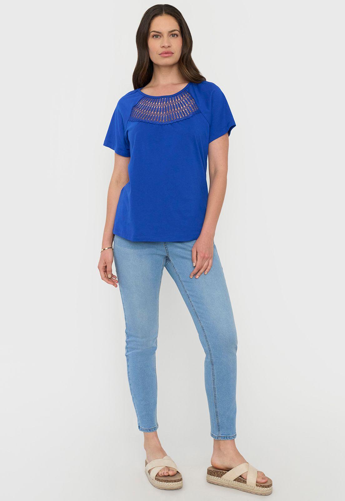 Polera Mujer Escote Macramé Azul Corona-3