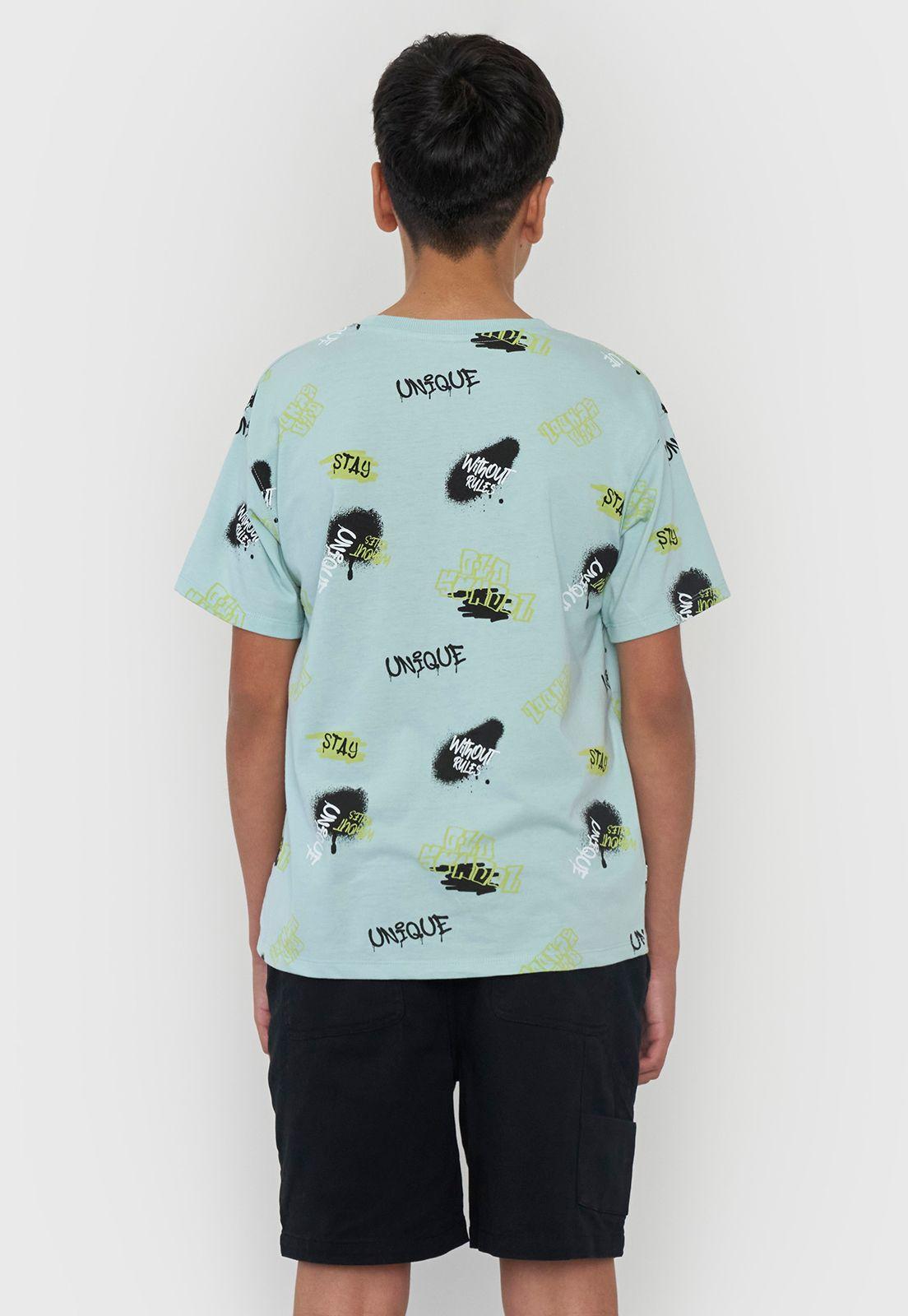 Polera Niño Teen Manga Corta Full Texto Aqua Corona-1