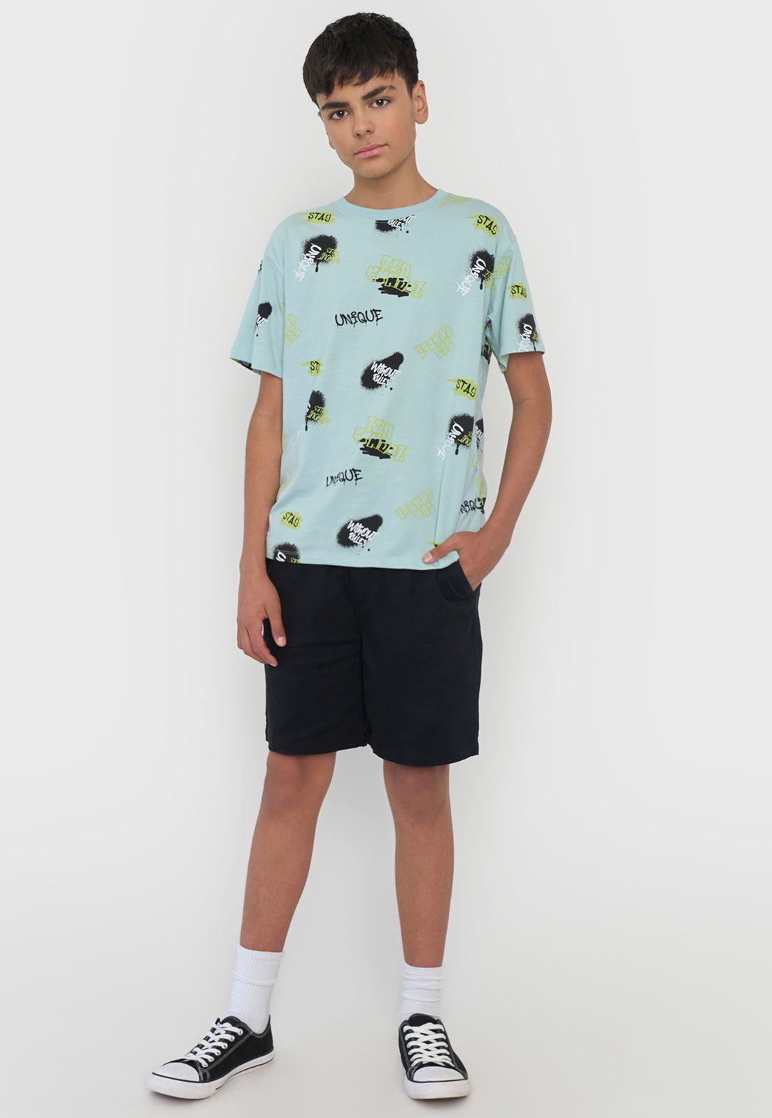 Polera Niño Teen Manga Corta Full Texto Aqua Corona-3