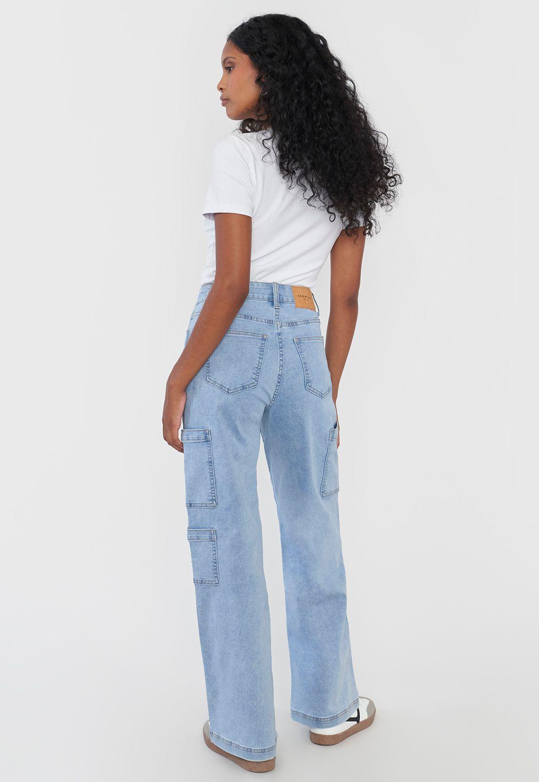 Jeans Mujer Cargo Azul Claro Straight Fit Corona-2