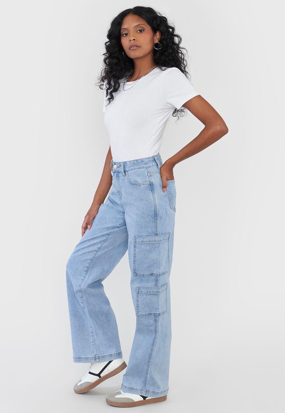 Jeans Mujer Cargo Azul Claro Straight Fit Corona-3