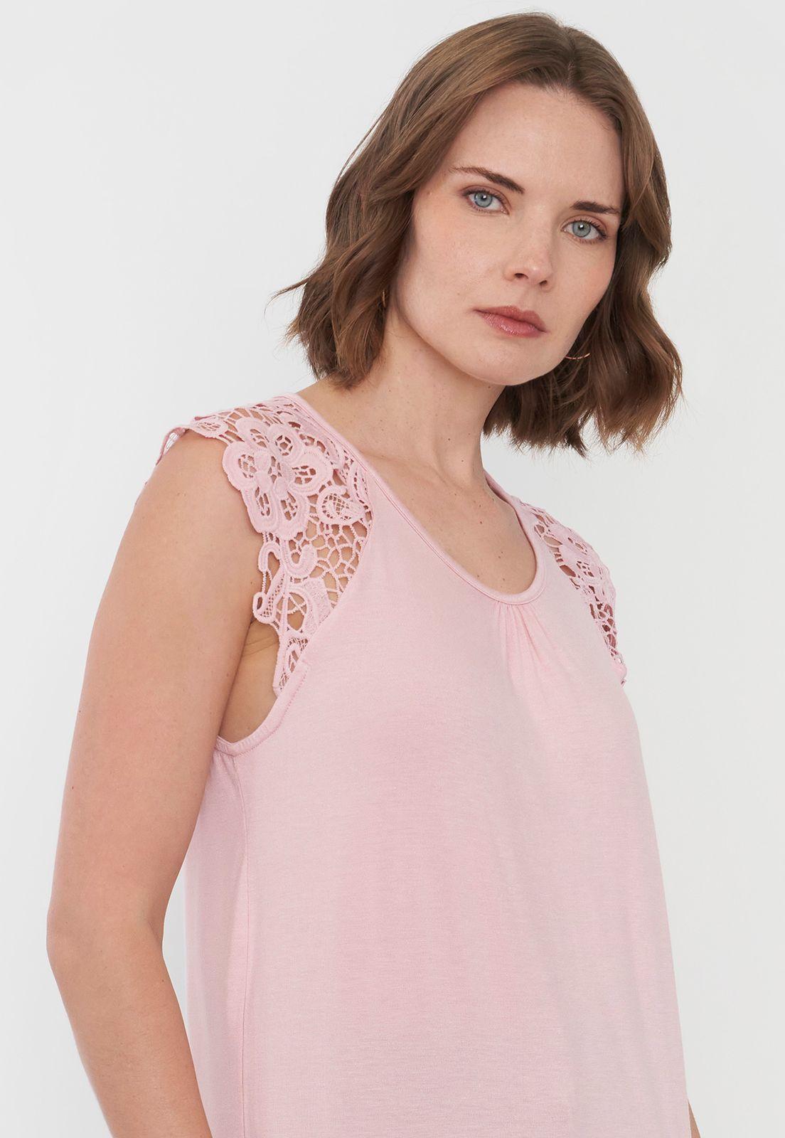 Polera Mujer Hombros Macramé Palo Rosa Corona-2