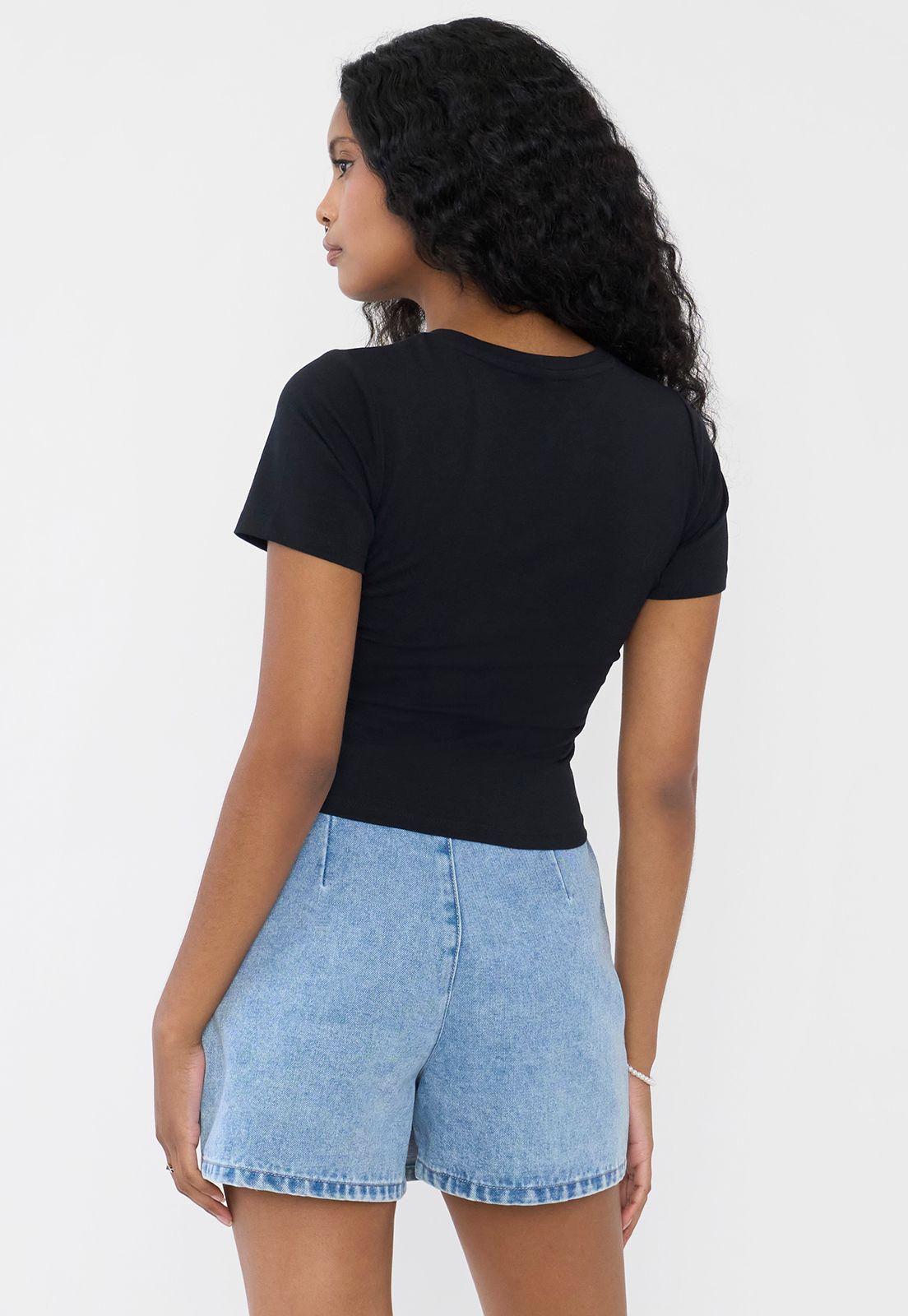 Polera Mujer M/C Crop Mini Print Negro Corona-1
