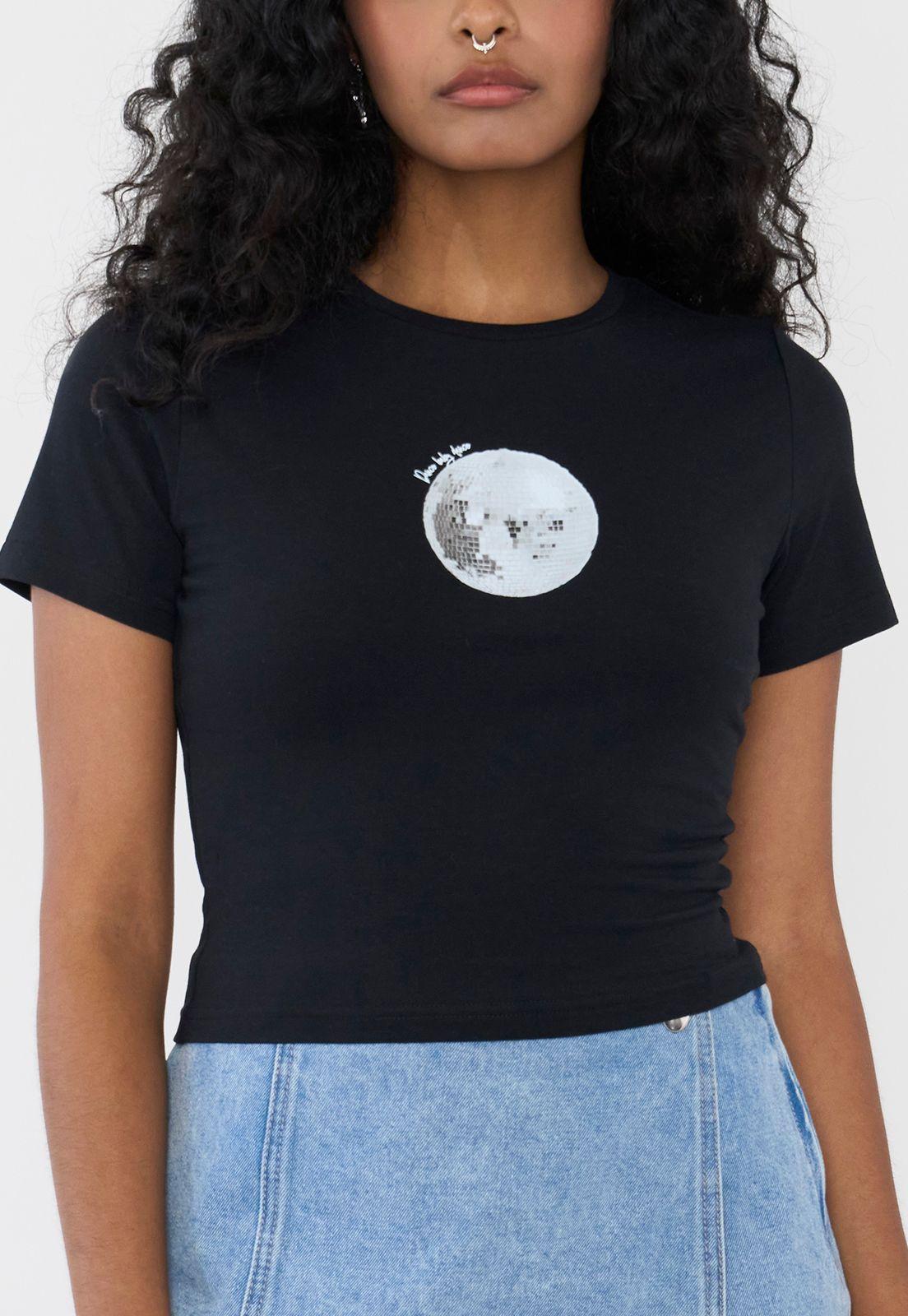 Polera Mujer M/C Crop Mini Print Negro Corona-2