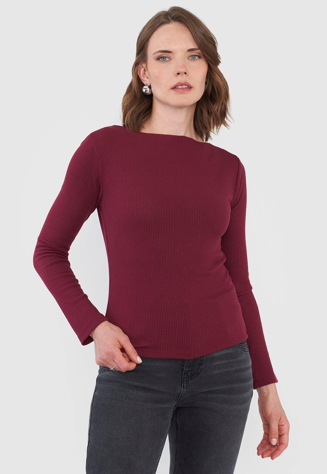 Polera Mujer Burdeo Rib Corona-0