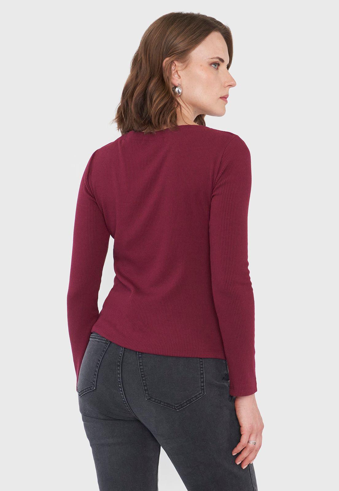 Polera Mujer Burdeo Rib Corona-1