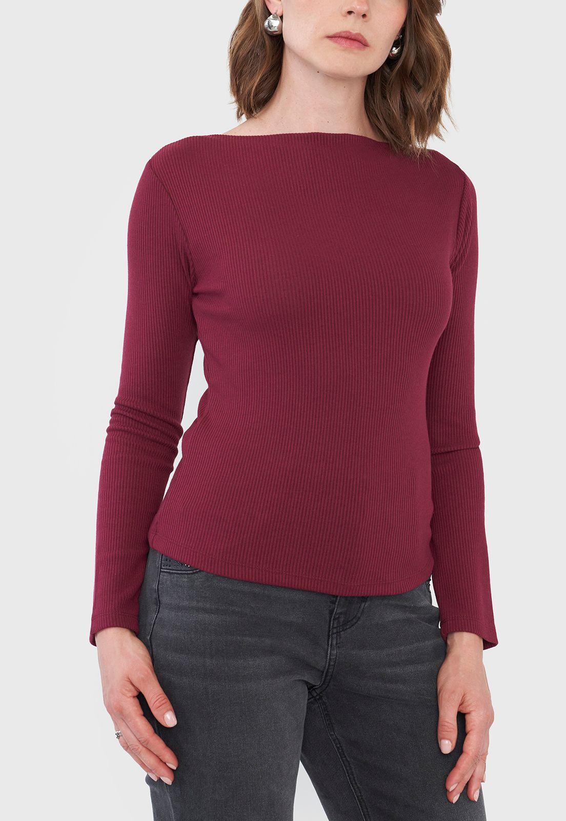 Polera Mujer Burdeo Rib Corona-2