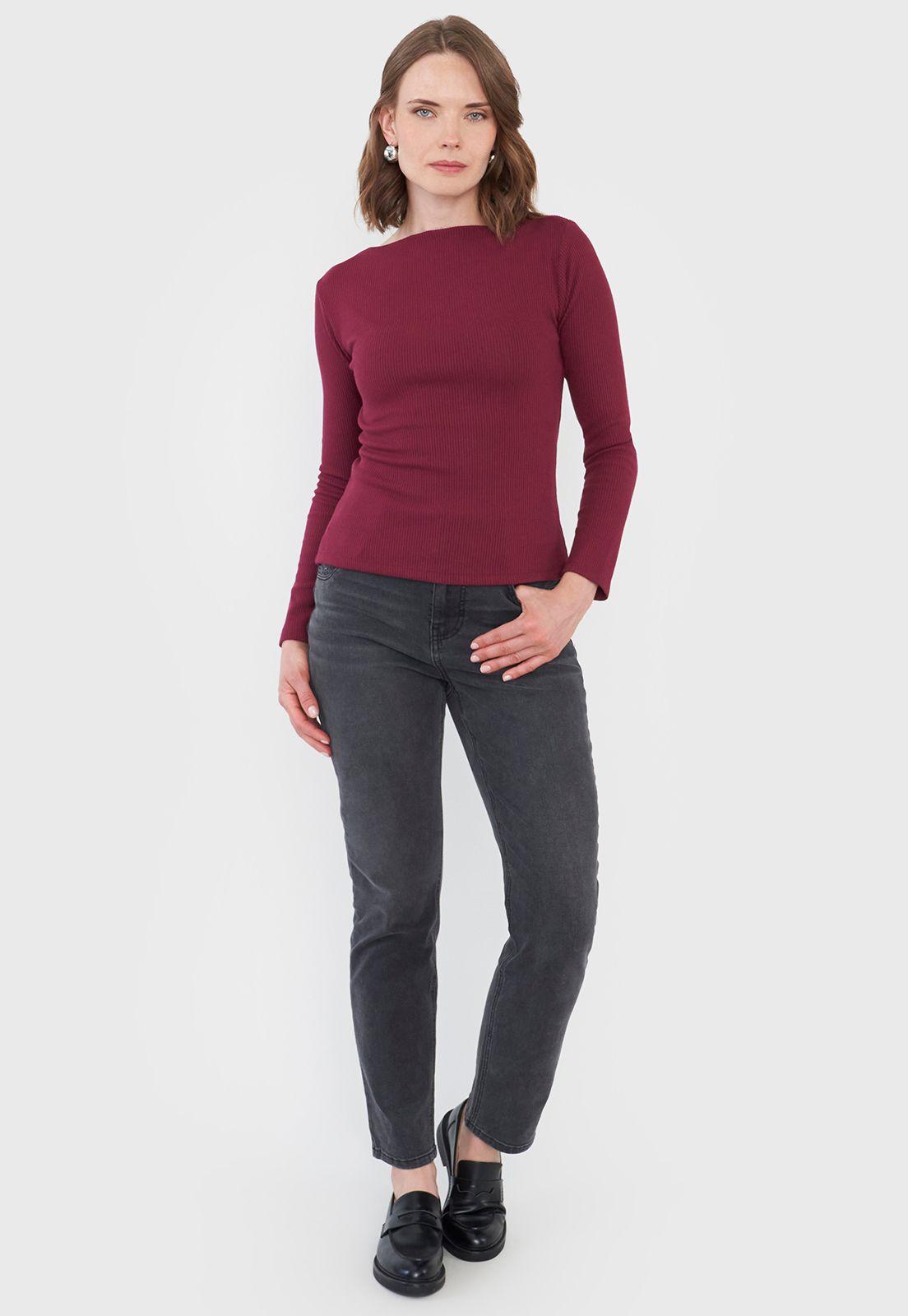 Polera Mujer Burdeo Rib Corona-3