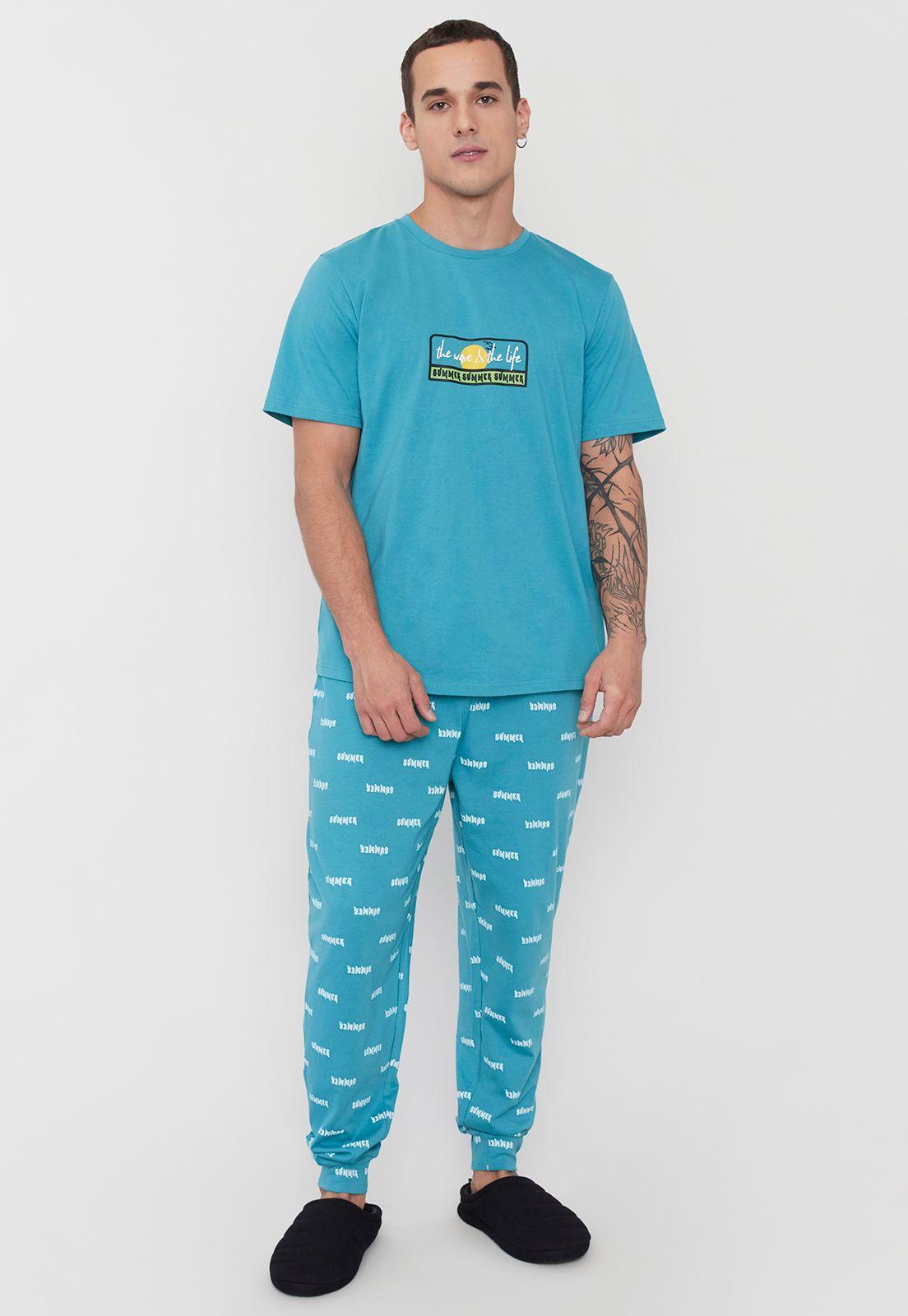 Pijama Hombre Largo Summer Celeste Corona-0