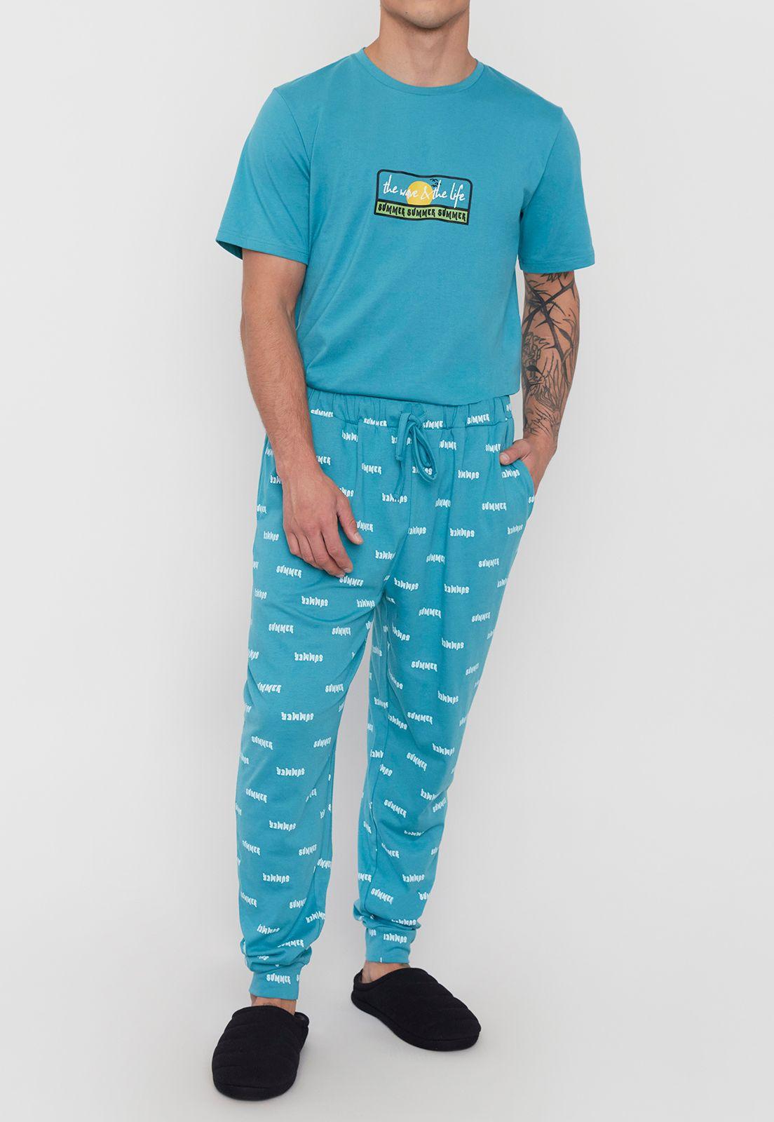 Pijama Hombre Largo Summer Celeste Corona-3