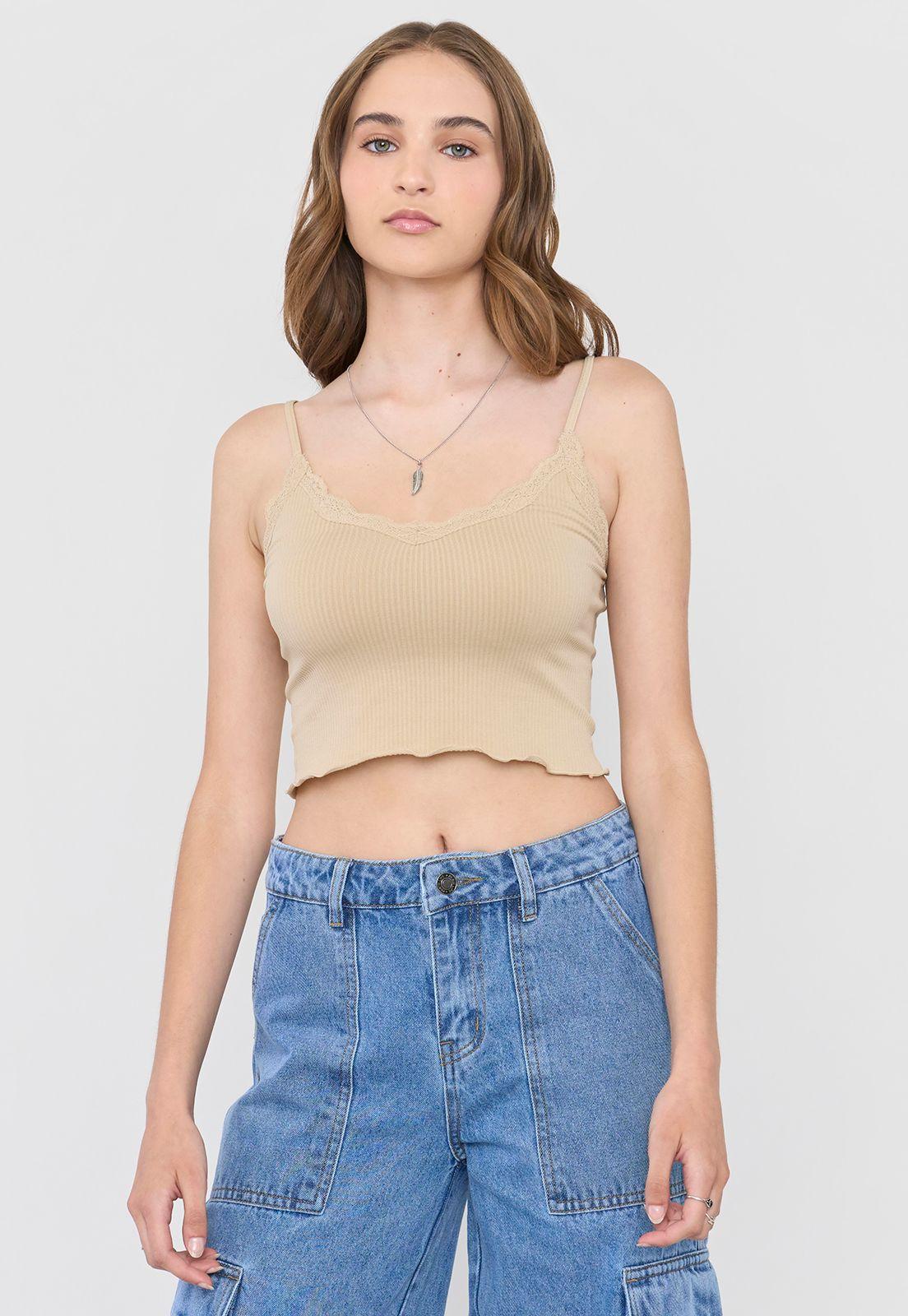 Peto Mujer Seamless Encaje Beige Corona-0