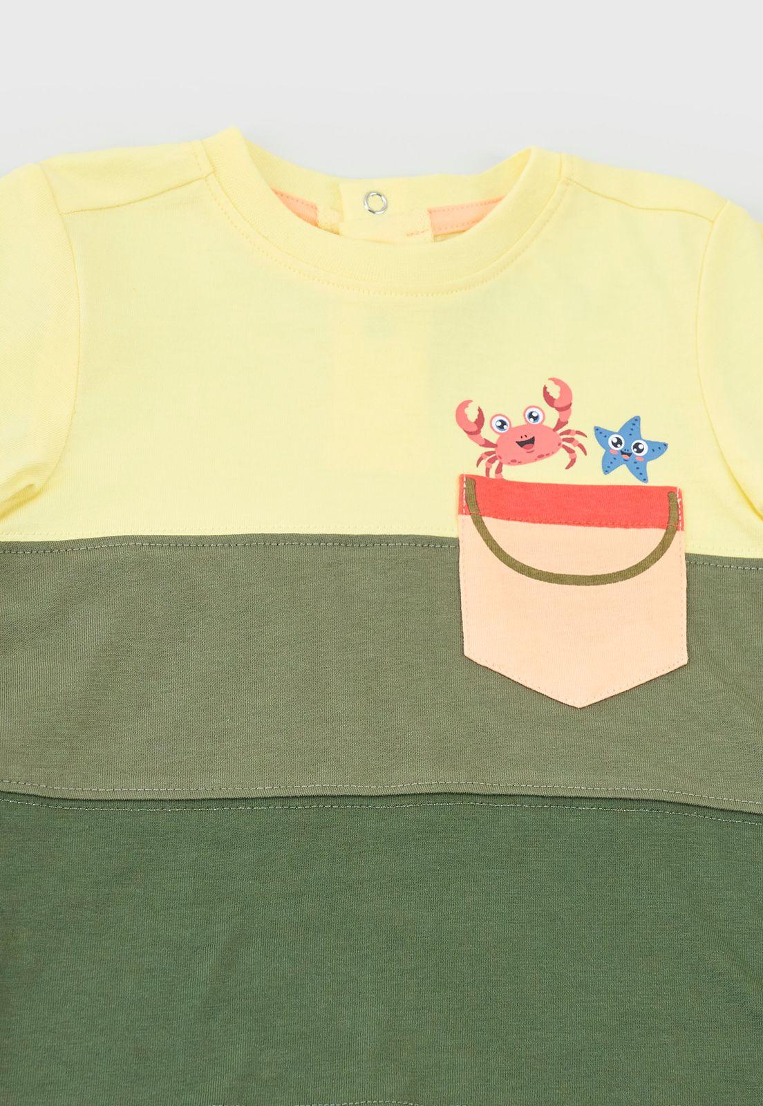 Polera Bebe Niño Color Block Verde Corona-3