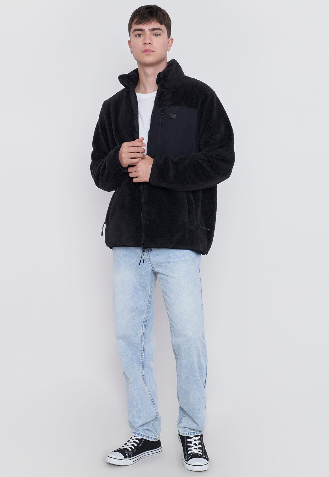 Polerón Hombre Coral Print Full Zipper Negro Corona-3