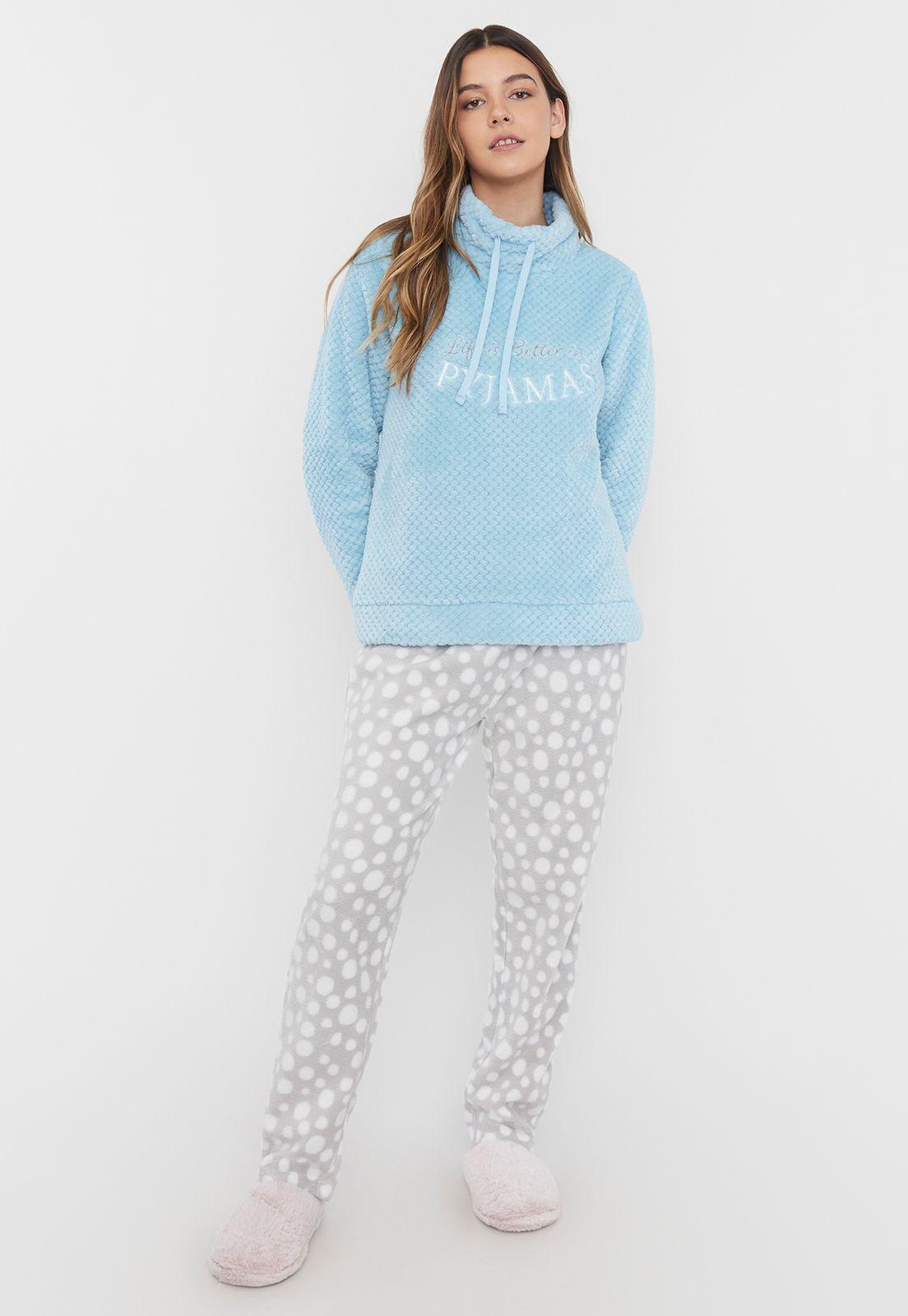 Pijama Mujer Polar Cuello PE Reciclado Celeste Corona-0