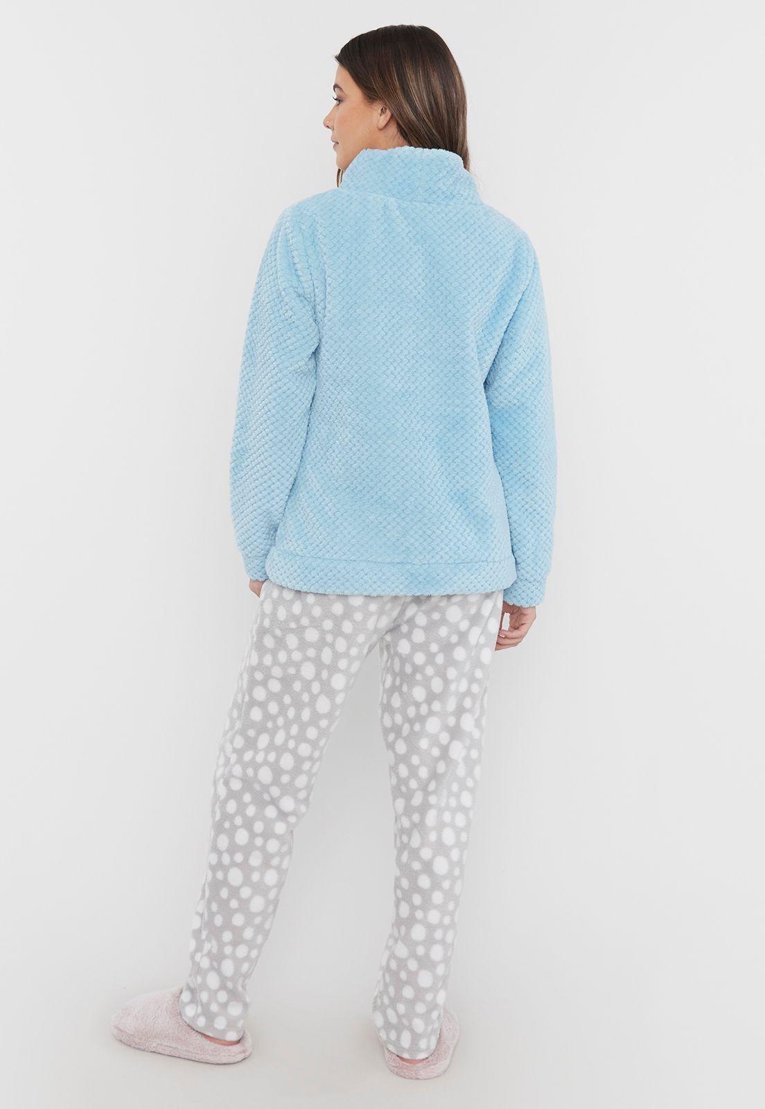 Pijama Mujer Polar Cuello PE Reciclado Celeste Corona-1
