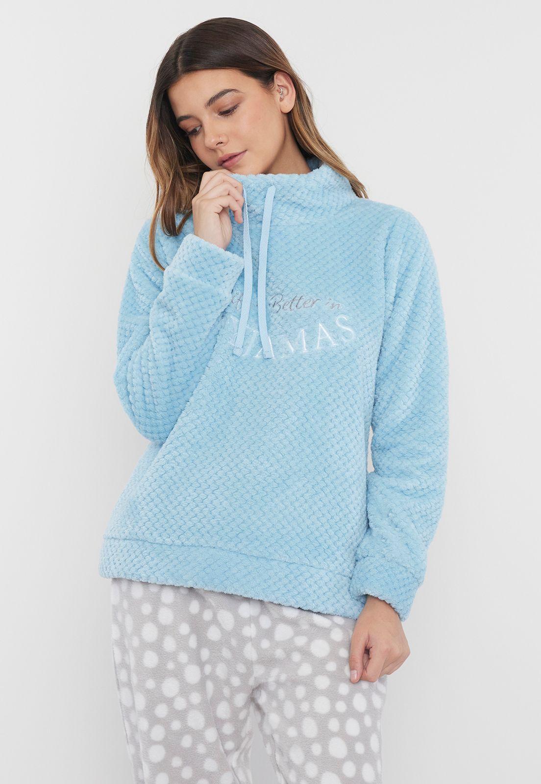 Pijama Mujer Polar Cuello PE Reciclado Celeste Corona-2