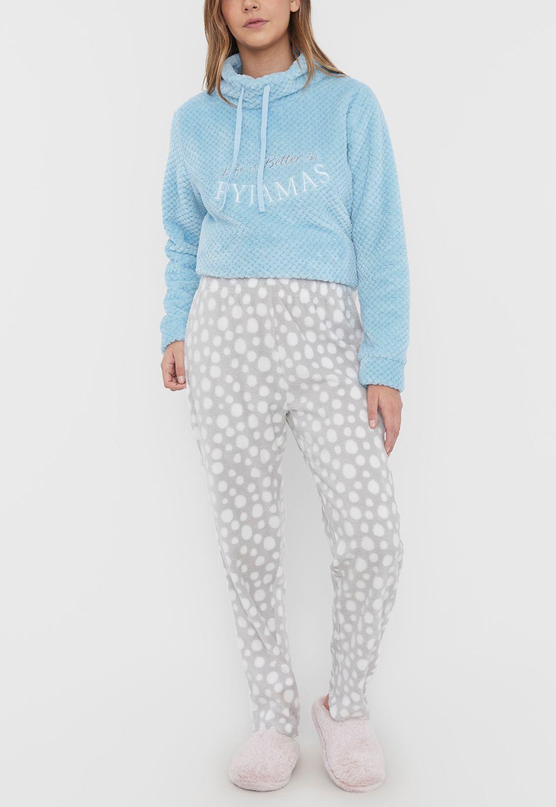 Pijama Mujer Polar Cuello PE Reciclado Celeste Corona-3