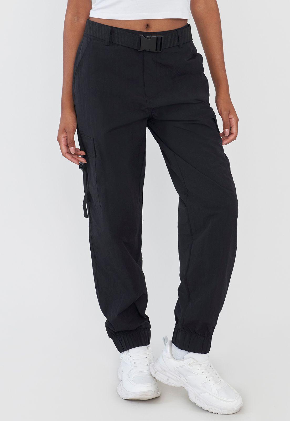 Pantalón Negro Mujer Jogger Cargo Cinturón Corona-1