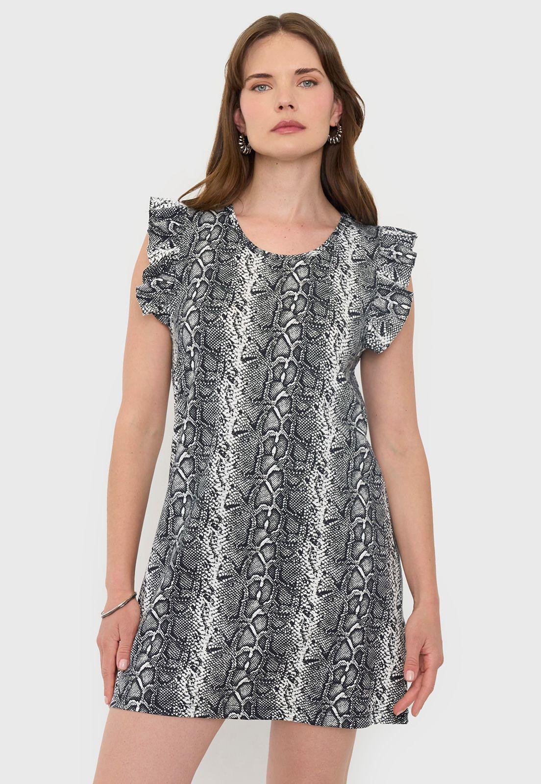 Vestido Mujer Vuelos Print Pitón Negro Corona-0