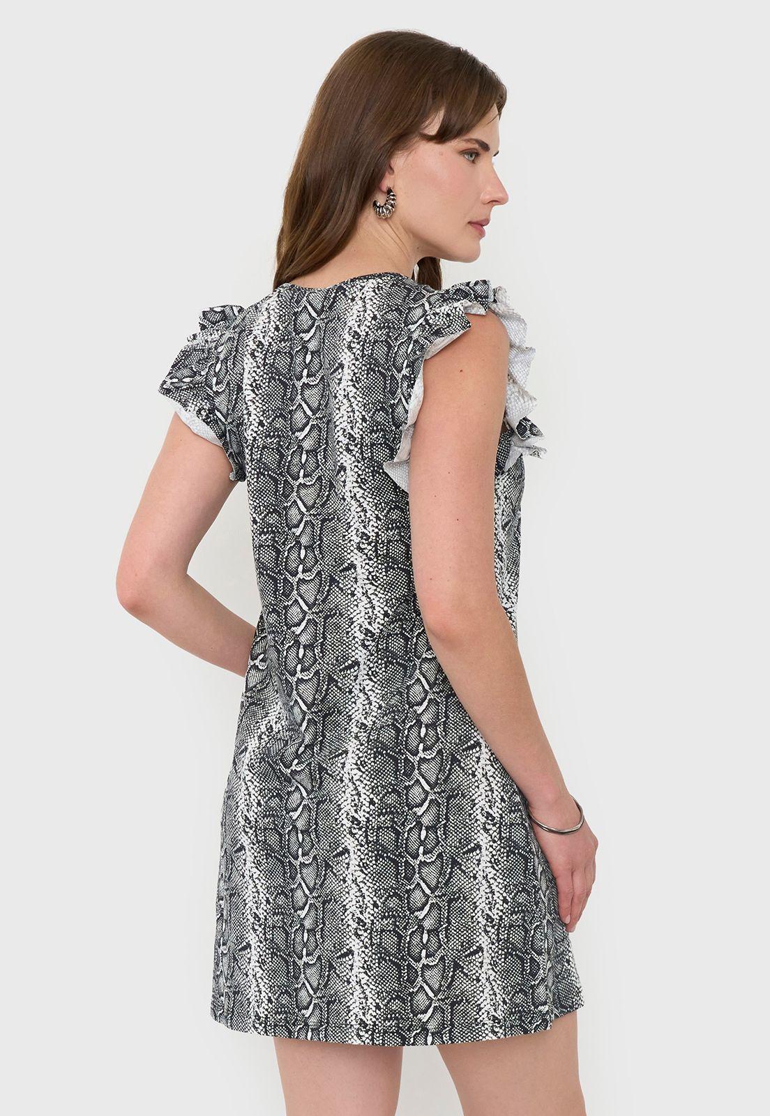 Vestido Mujer Vuelos Print Pitón Negro Corona-1