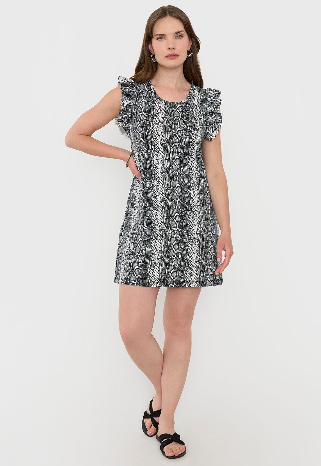 Vestido Mujer Vuelos Print Pitón Negro Corona-3