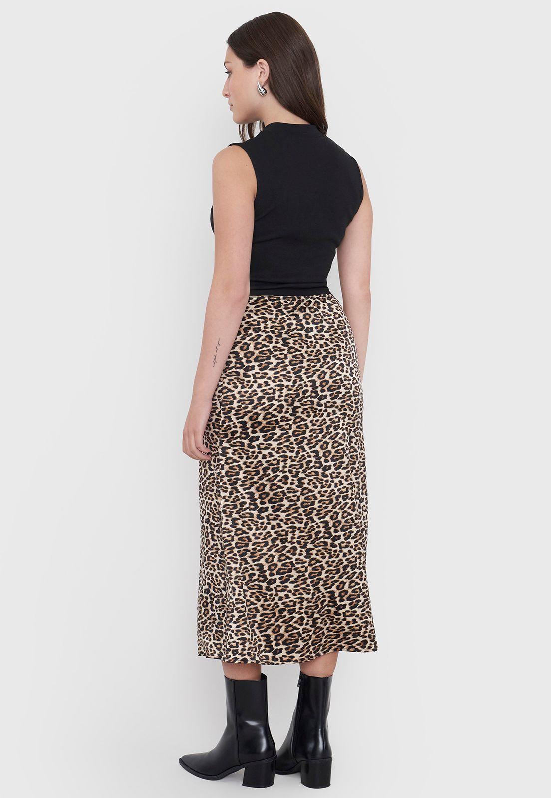 Falda Mujer Midi Satinada Animal Print Beige Corona-2