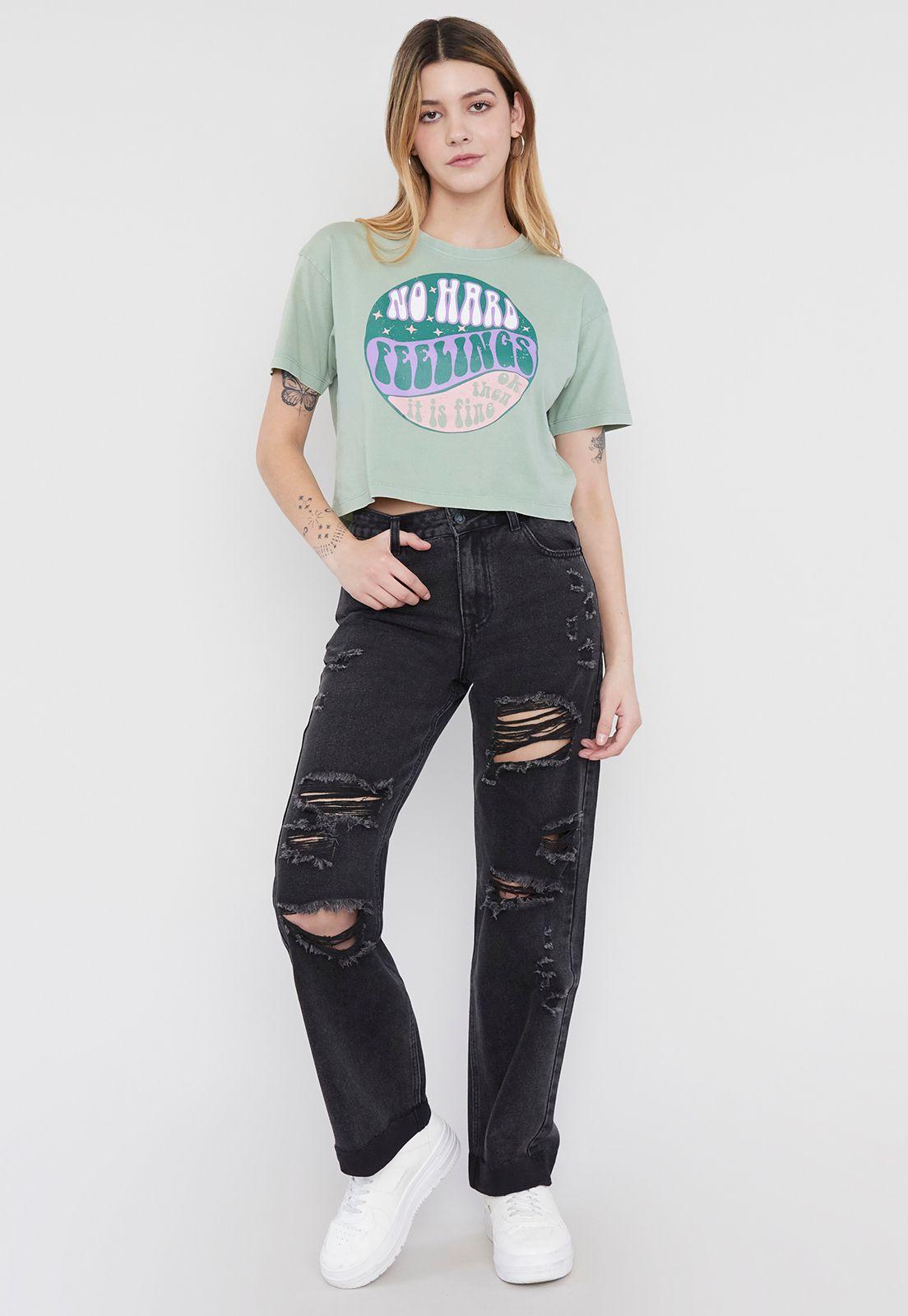 Polera Mujer Fun Manga Corta Crop Verde Corona-3