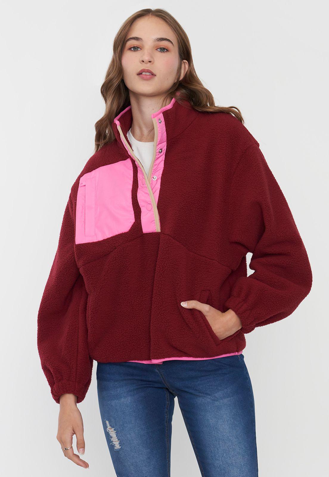 Polerón Mujer Polar Color Block Burdeo Corona-0