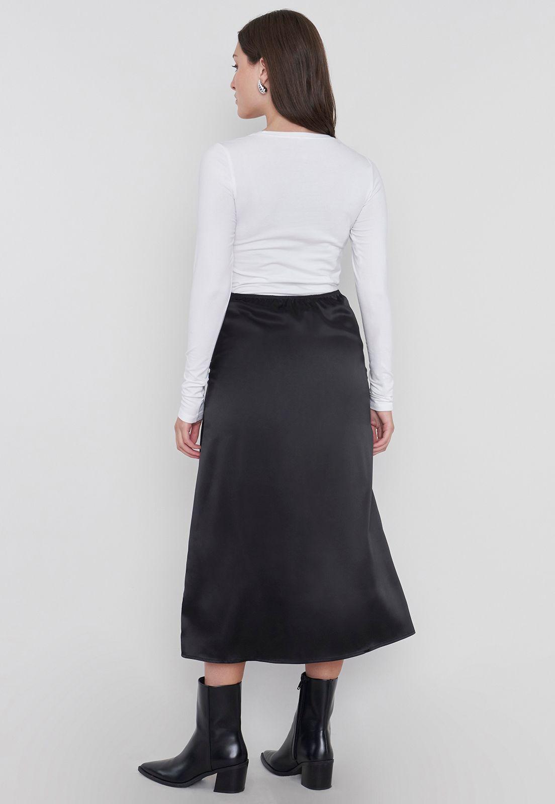 Falda Mujer Midi Satinada Negro Corona-2