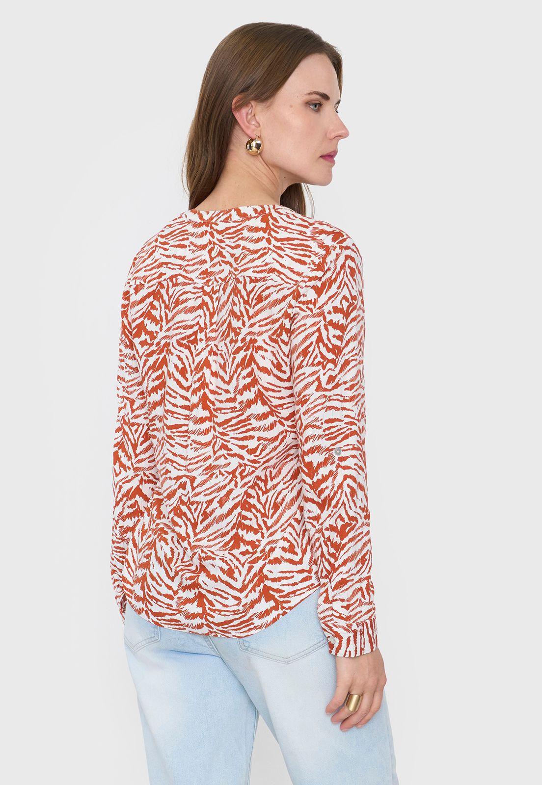 Blusa Mujer Cuello Mao Print Cebra Terracota Corona-1