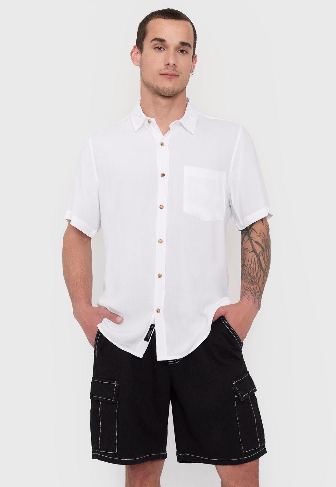 Guayabera Hombre Blanco Lisa Corona-0
