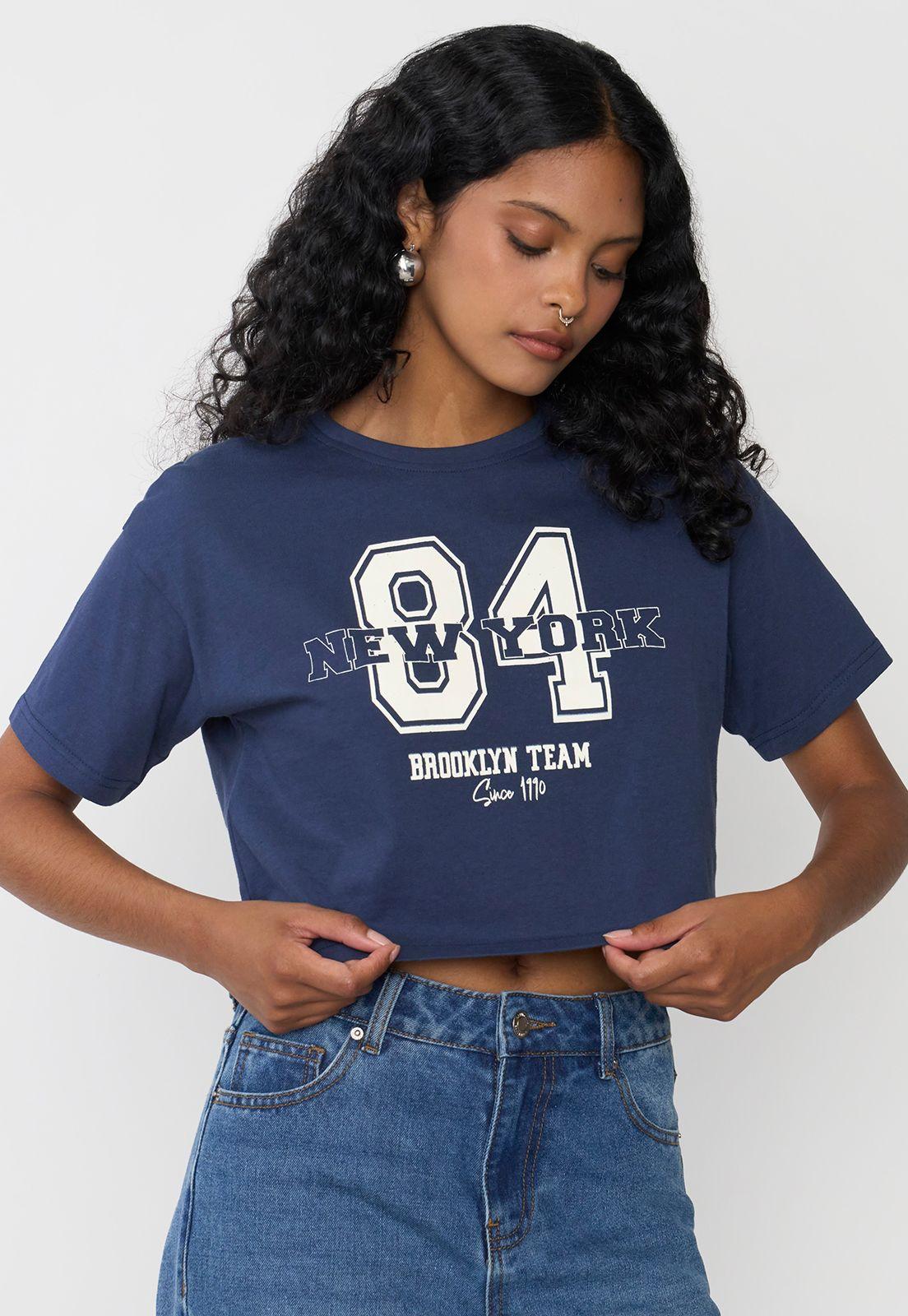 Polera Mujer Fun Manca Corta Crop Azul Marino Corona-2