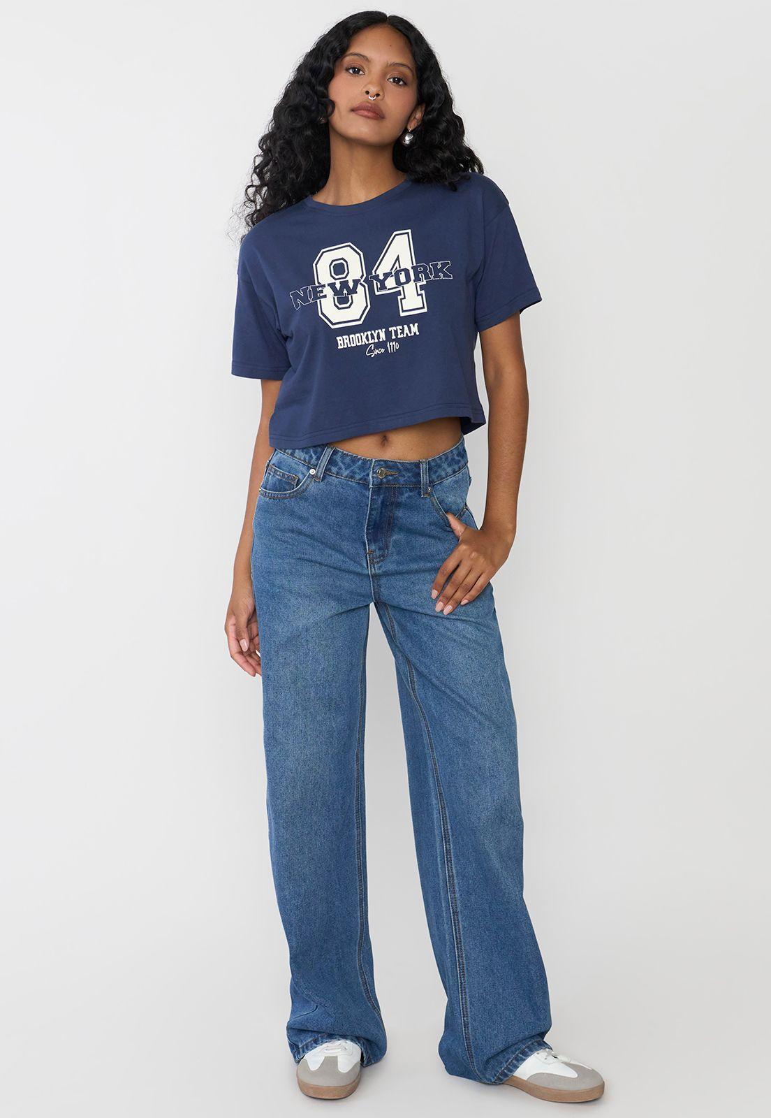 Polera Mujer Fun Manca Corta Crop Azul Marino Corona-3
