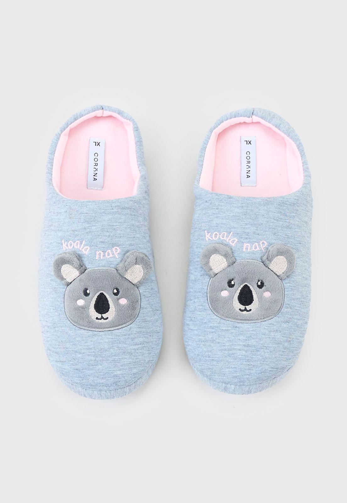 Pantufla Mujer Caras Oso Gris Corona-2
