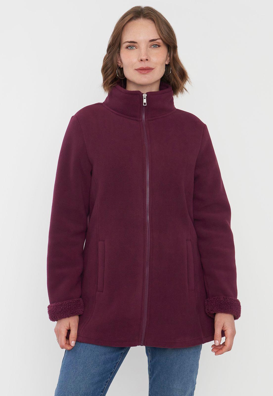 Chaqueta Mujer Polar Larga Burdeo Corona-2