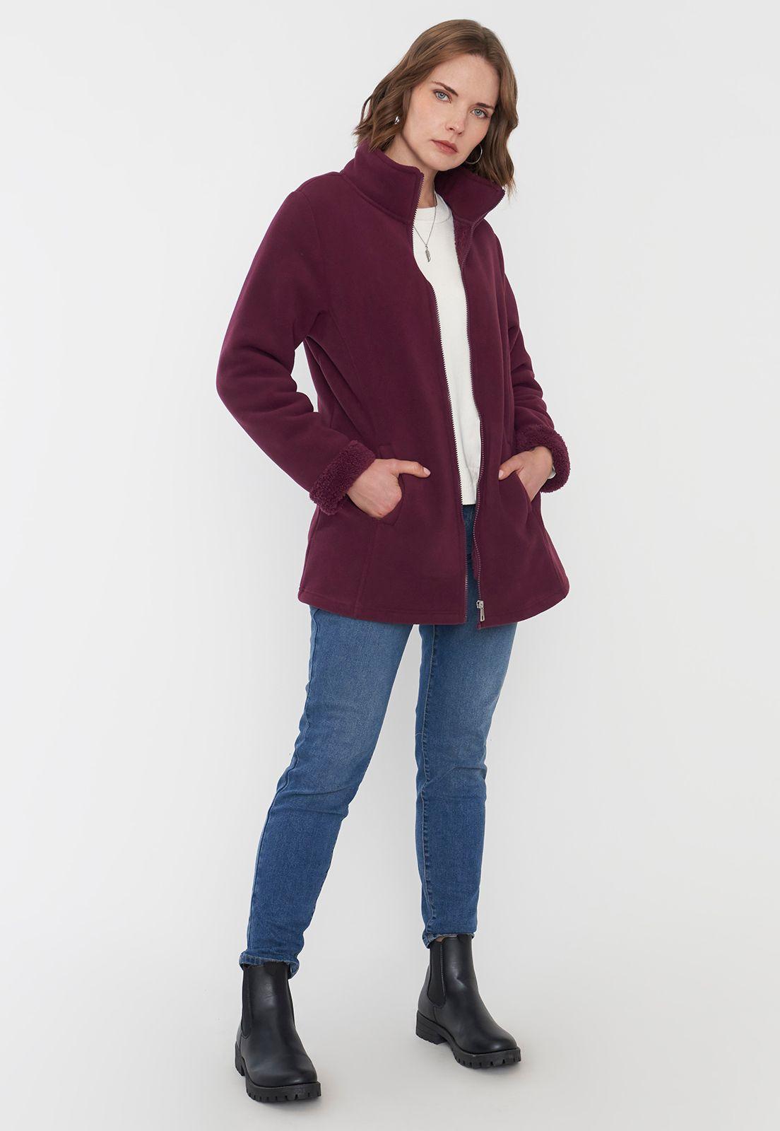 Chaqueta Mujer Polar Larga Burdeo Corona-3
