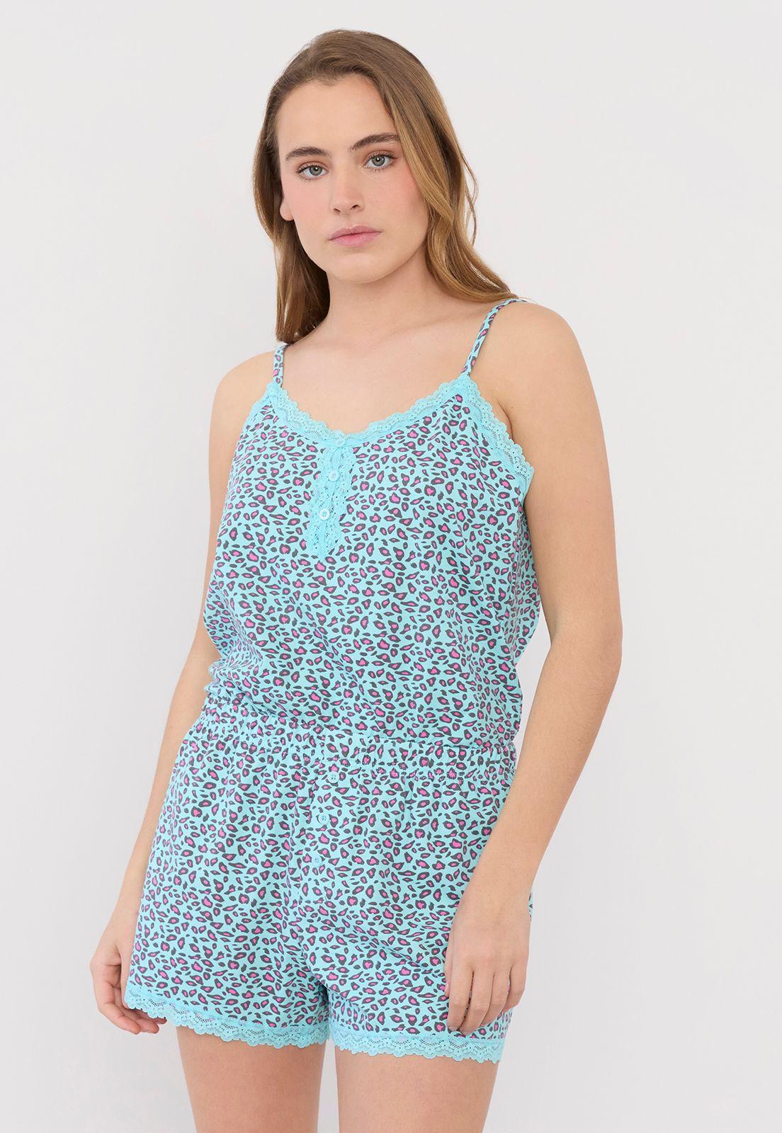 Pijama Mujer Lencero Full Print Aqua Corona-2