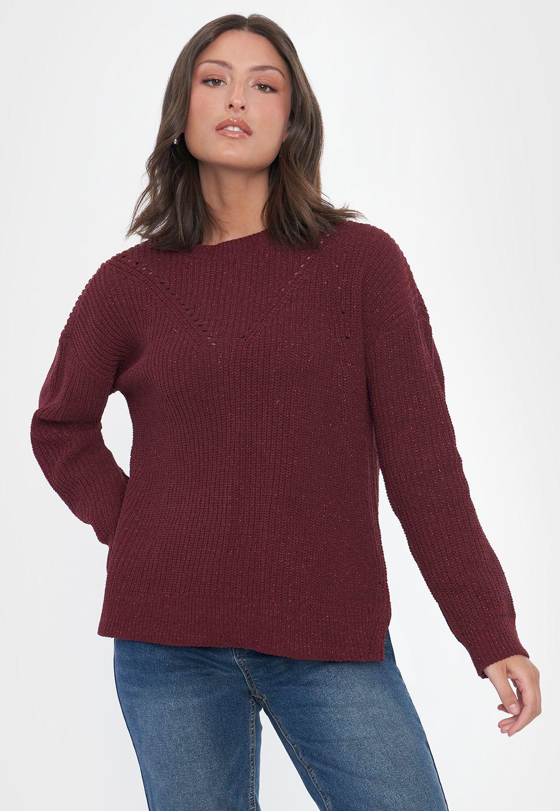 Sweater Mujer Chenille Lurex Burdeo Corona-0