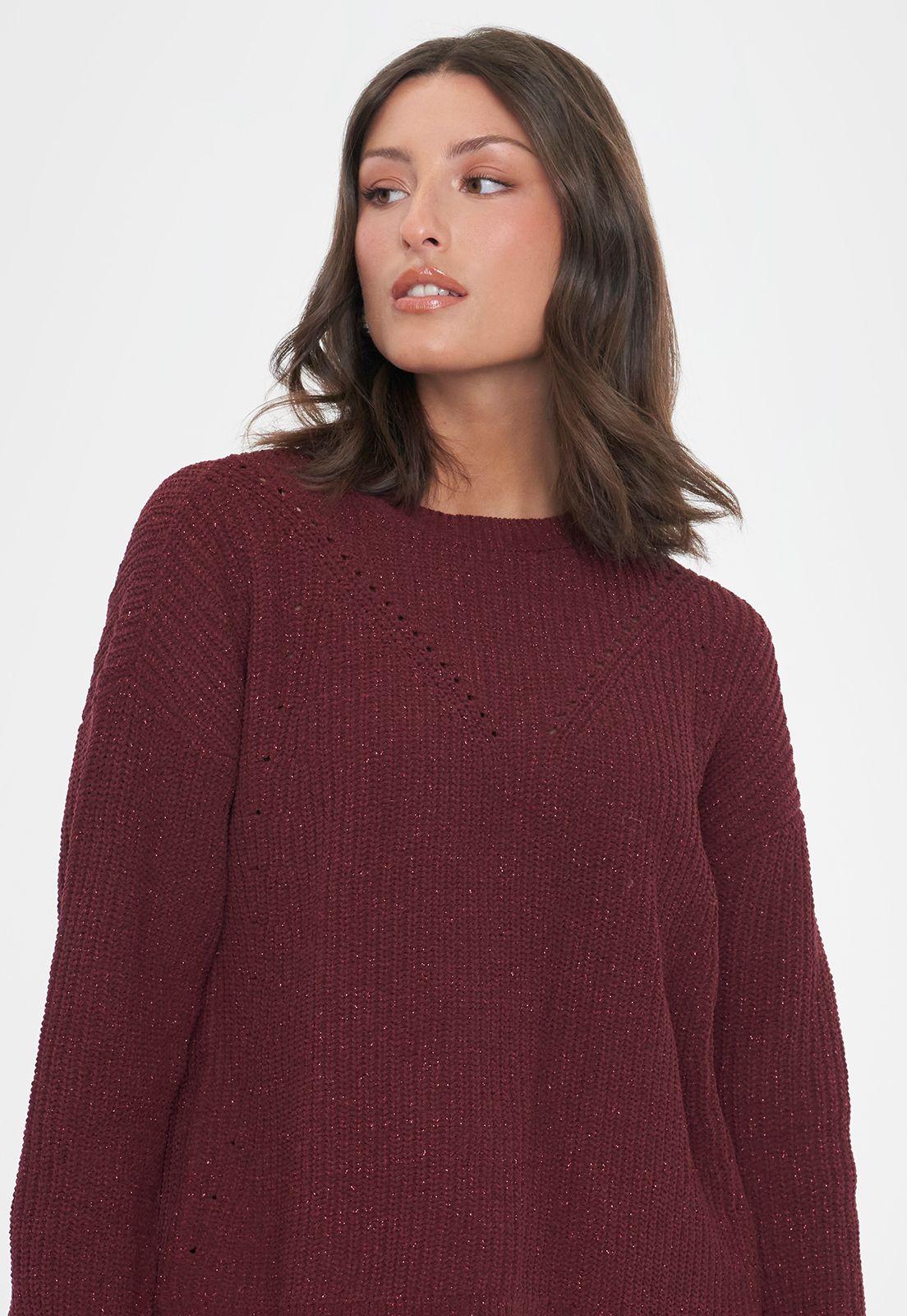 Sweater Mujer Chenille Lurex Burdeo Corona-2