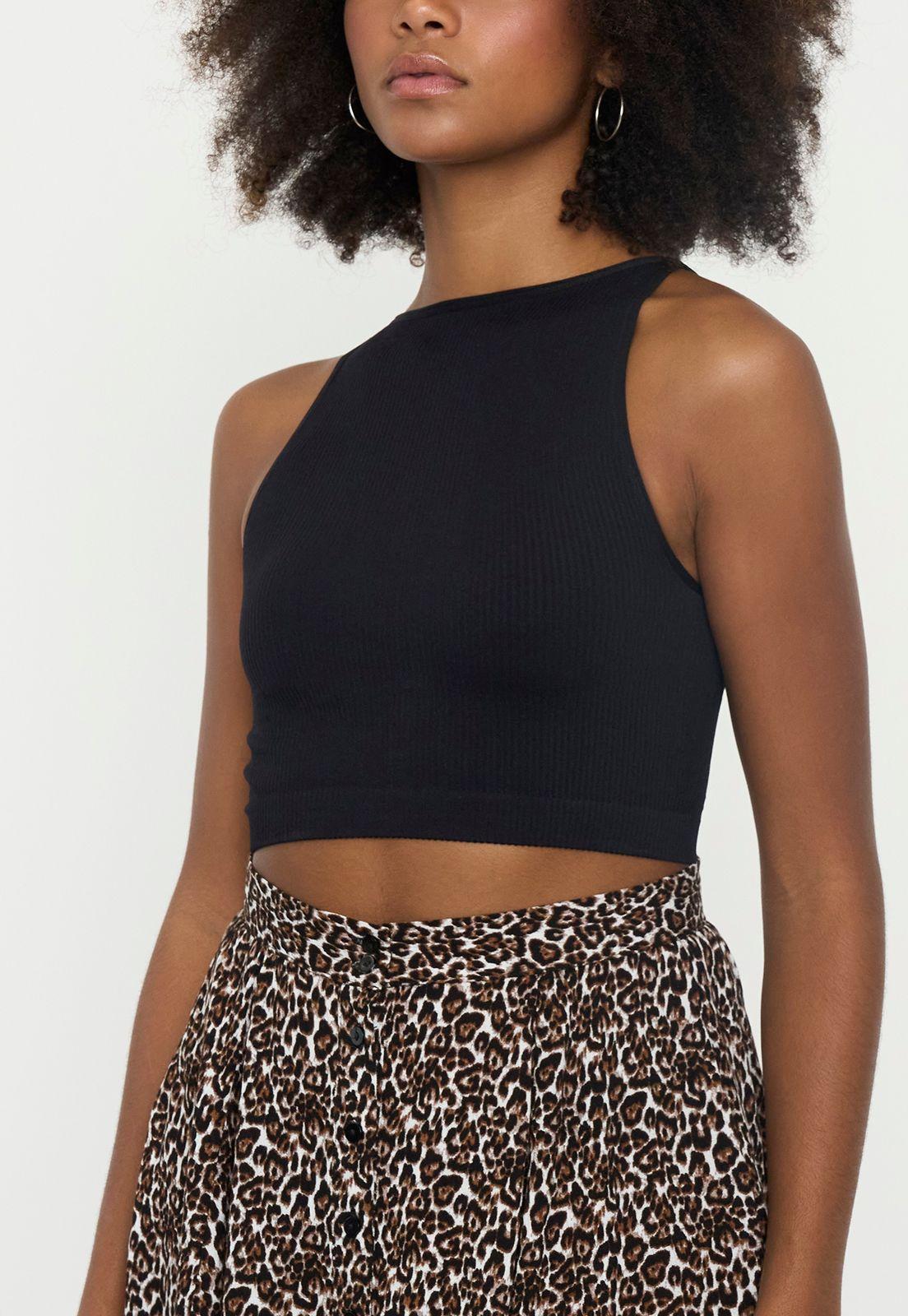 Peto Mujer Seamless Halter Negro Corona-2