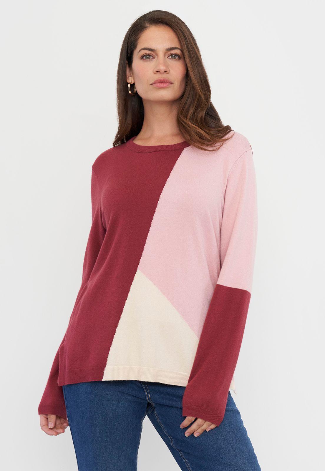 Sweater Mujer Cerrado Geométrico Burdeo Print Corona-0