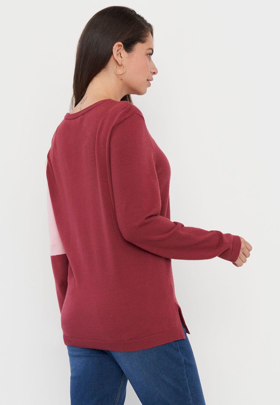 Sweater Mujer Cerrado Geométrico Burdeo Print Corona-1