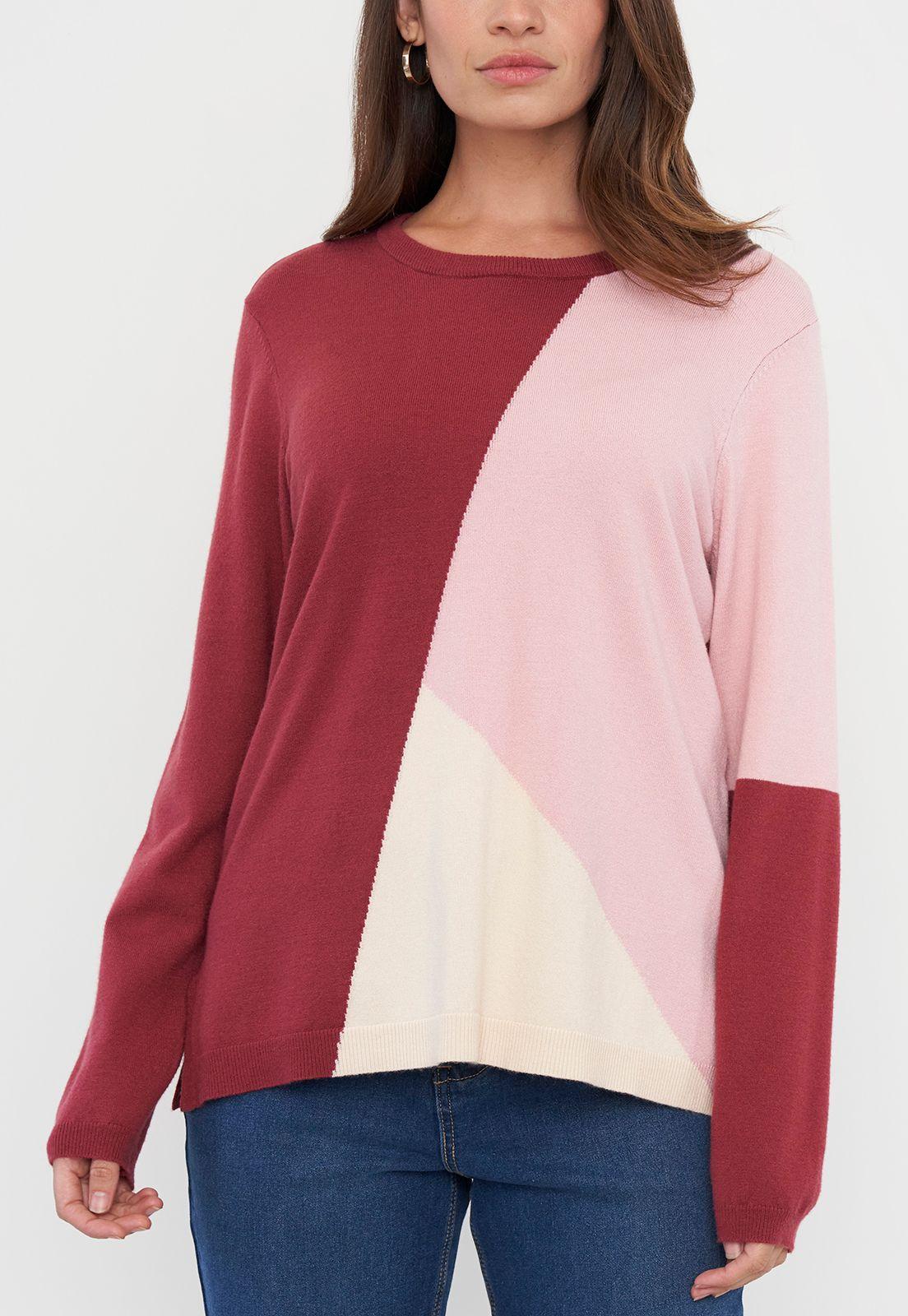 Sweater Mujer Cerrado Geométrico Burdeo Print Corona-2