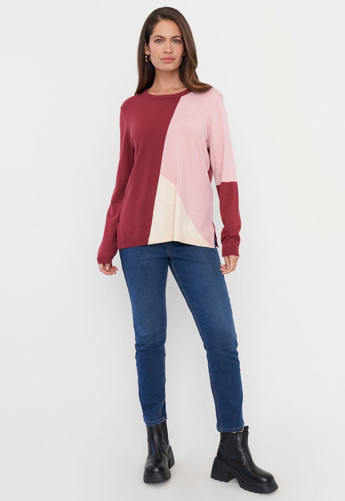 Sweater Mujer Cerrado Geométrico Burdeo Print Corona-3